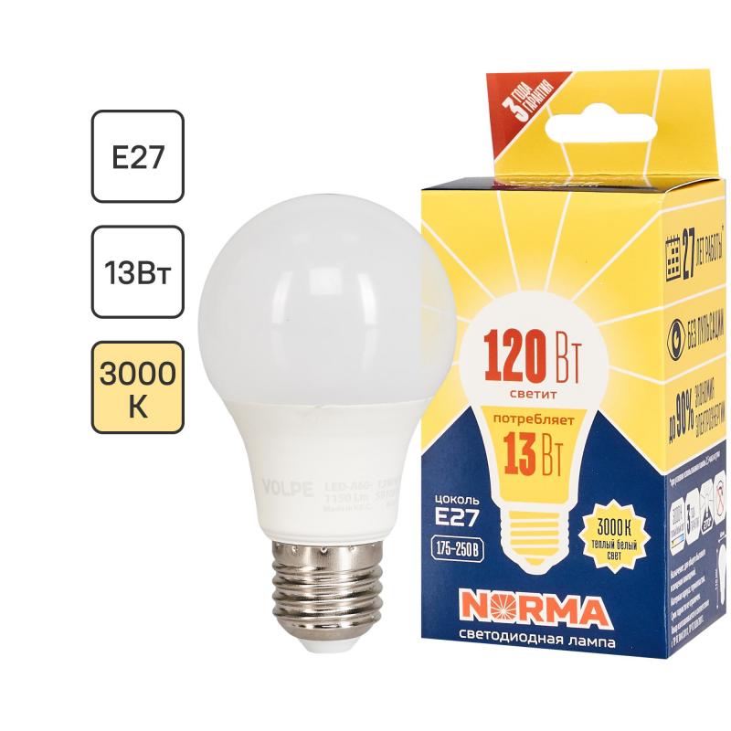 Лампа светодиодная Volpe Norma E27 170-240 В 13 Вт груша 1150 Лм, тёплый белый свет