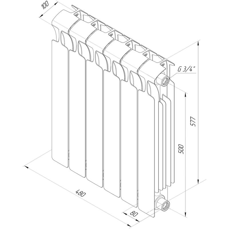 Радиатор Rifar Monolit 500/100 биметалл 6 секция бүйірлік қосылым түсі ақ