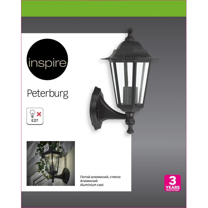 Настенный светильник уличный вверх Inspire Peterburg 1xE27х60 Вт алюминий/стекло цвет чёрный
