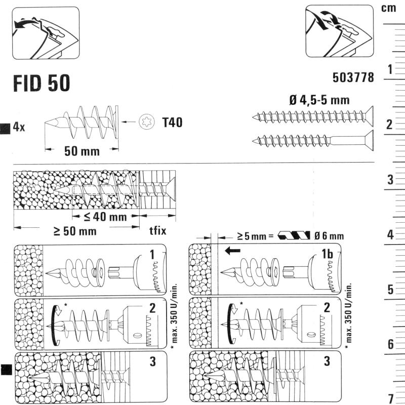 Дюбель оқшаулағыш материалға арналған Fischer FID 50 мм нейлон 4 дана