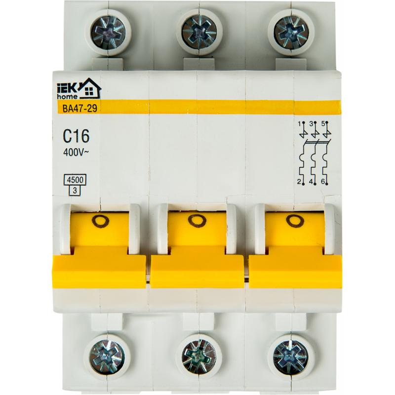 Автоматический выключатель IEK Home ВА47-29 3P C16 А 4.5 кА