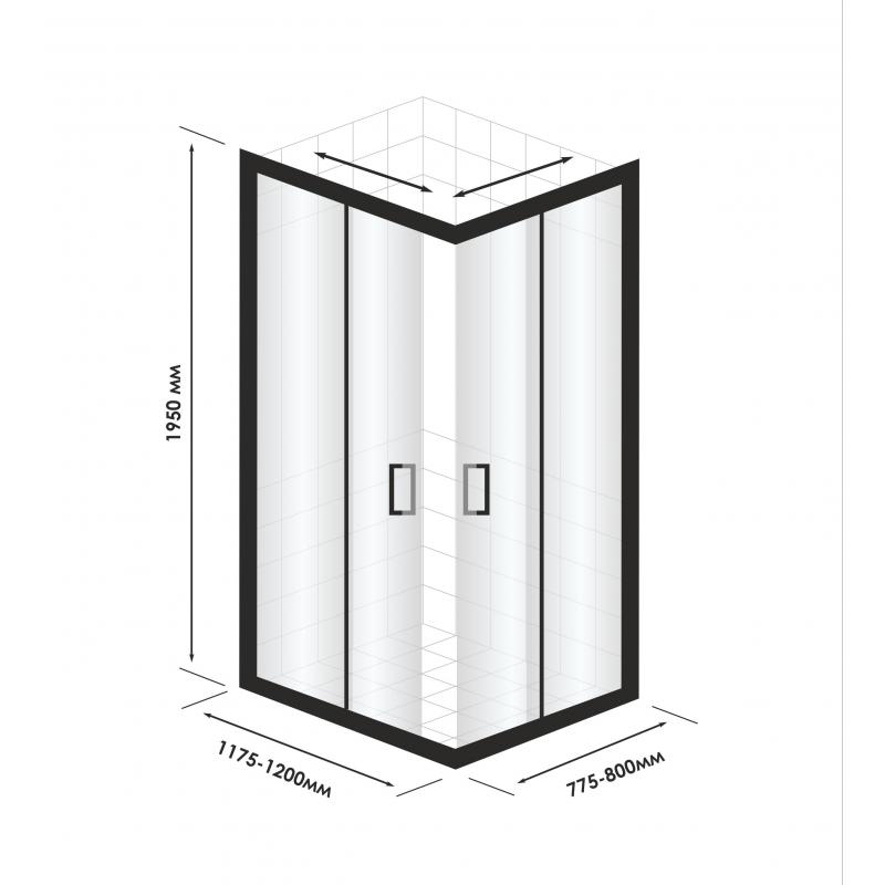 Душевой уголок Март Квадро Black прямоугольный 80x120 см черный профиль прозрачное стекло раздвижной