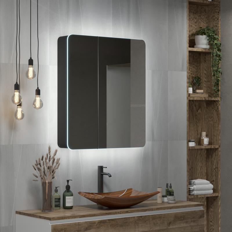 Шкаф зеркальный подвесной Perfect с подсветкой 76x85 см цвет черный