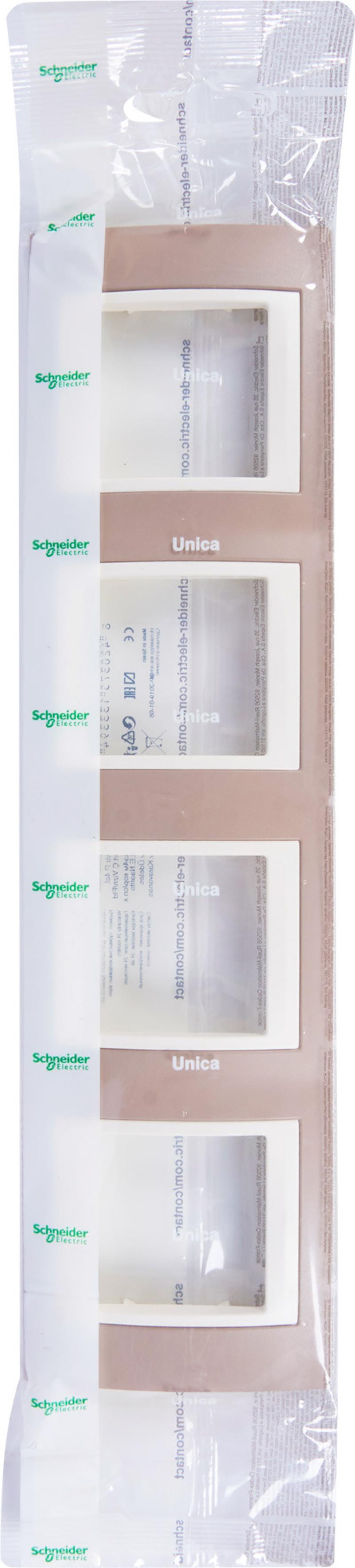 Рамка для розеток и выключателей Schneider Electric Unica 4 поста, цвет коричневый/бежевый