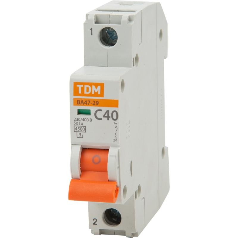 Автоматты ажыратқыш TDM Electric ВА47-29 1P C40 А 4.5 кА SQ0206-0078