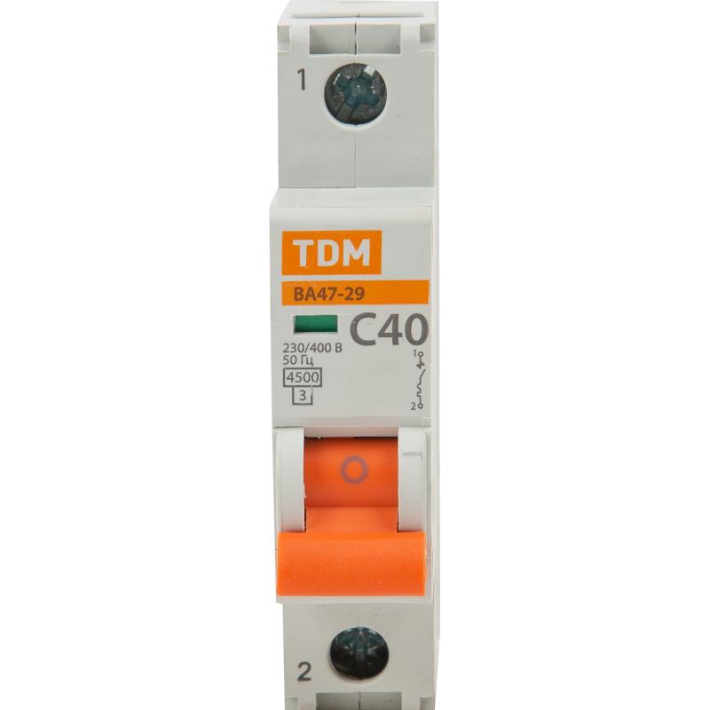 Автоматты ажыратқыш TDM Electric ВА47-29 1P C40 А 4.5 кА SQ0206-0078