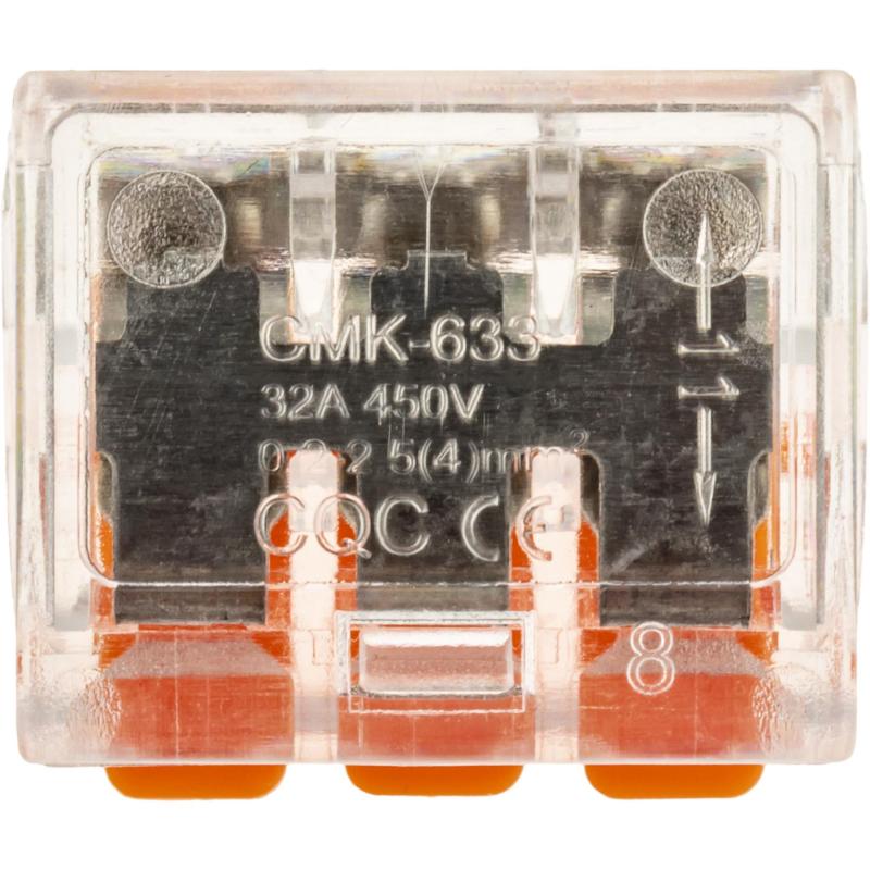 Клеммы соединительные монтажные с рычажком Duwi СМК 223-413 3-проводные 4мм² прозрачные 50 шт 26716 4