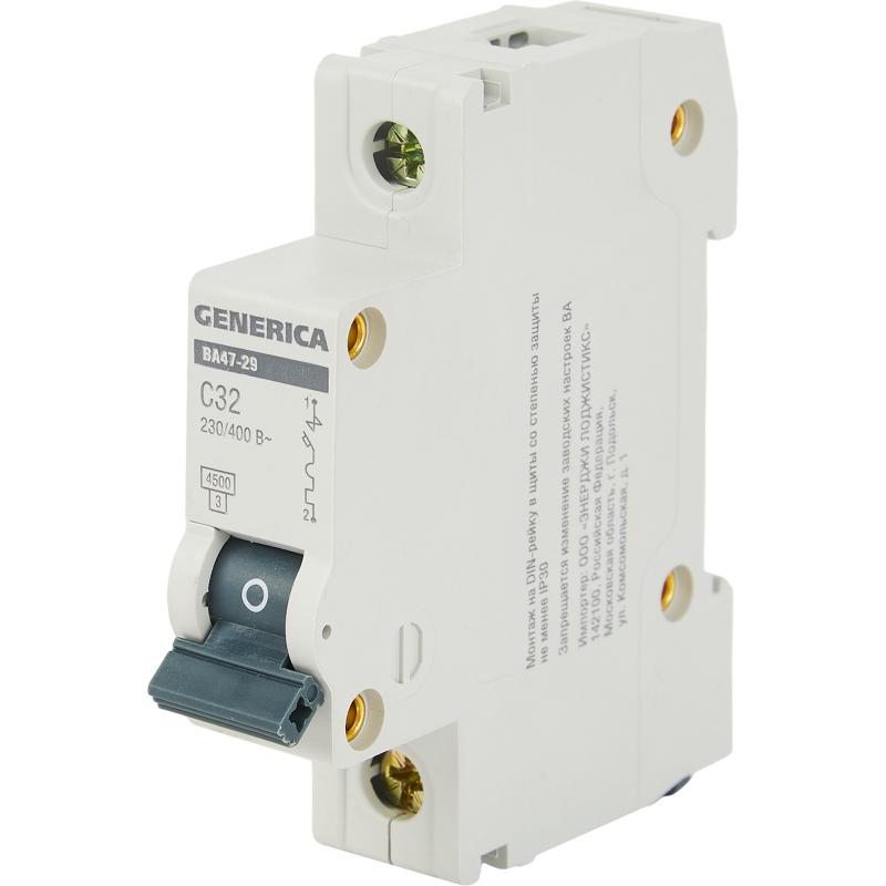 Автоматический выключатель Generica ВА47-29 1P C32 А 4.5 кА