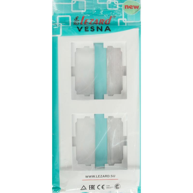 Рамка для розеток и выключателей Lezard Vesna 2 поста горизонтальная цвет белый