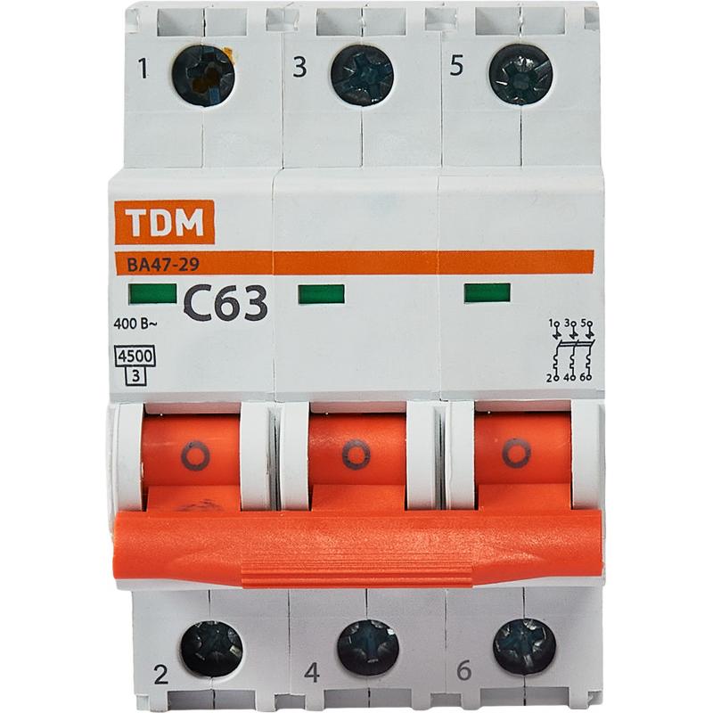 Автоматты ажыратқыш TDM Electric ВА47-29 3P C63 А 4.5 кА SQ0206-0115