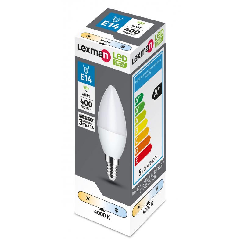Лампочка светодиодная Lexman свеча E14 400 лм нейтральный белый свет 5 Вт