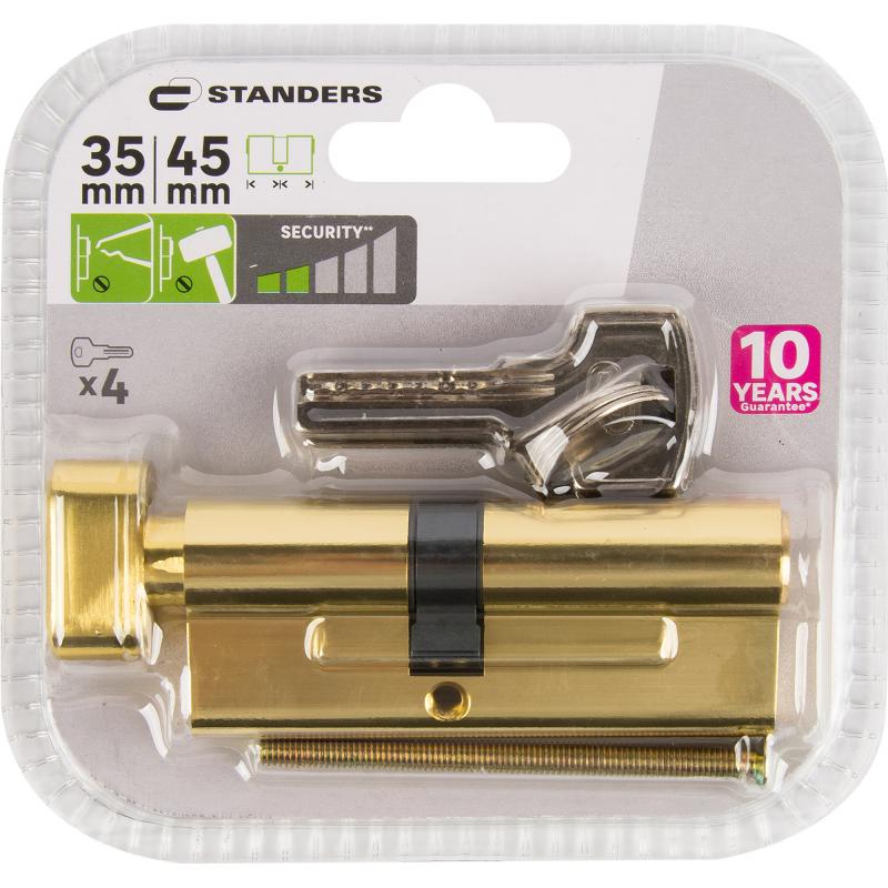 Цилиндр Standers TTAL1-3545NBGD, 35x45 мм, ключ/вертушка, цвет латунь