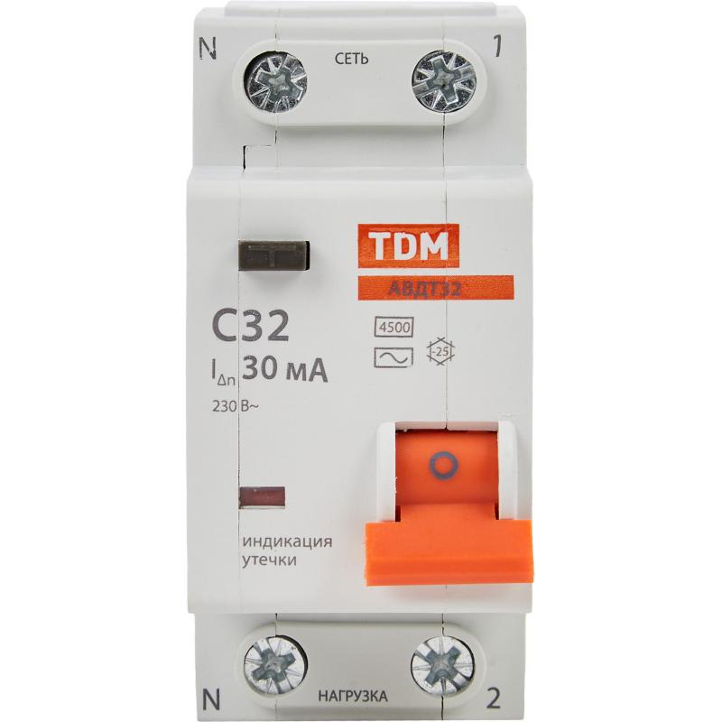 Дифференциалды автомат Tdm Electric АВДТ-32 2P C32 A 30 мА 4.5 кА AC
