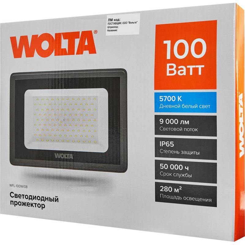 Прожектор светодиодный уличный Wolta 100 Вт 5700К IP65 нейтральный белый свет