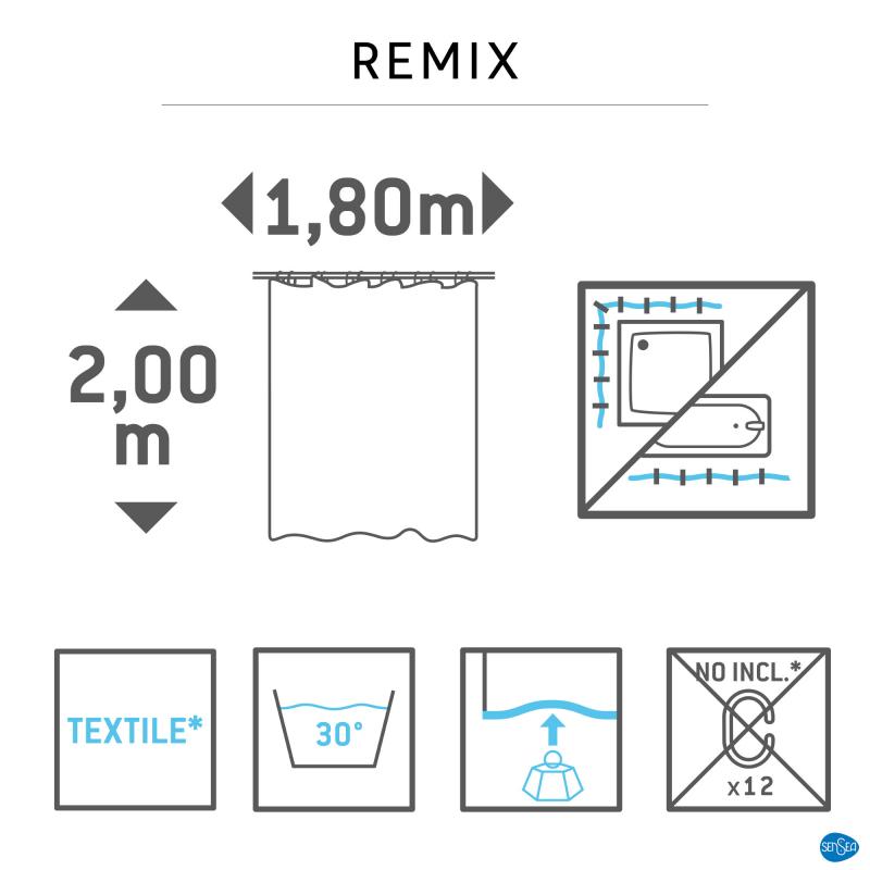 Ваннаға арналған перде Sensea Remix 180x200 см полиэстер түсі мультиколор