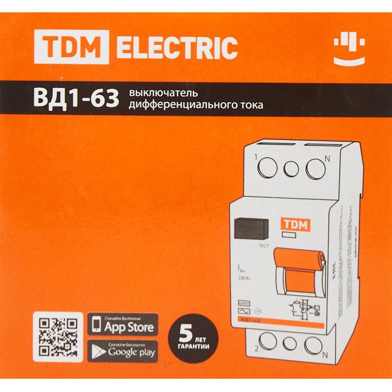 ҚӨҚ Tdm Electric ВД1-63 2P 25 A 10 мА 4.5 кА AC SQ0203-0075