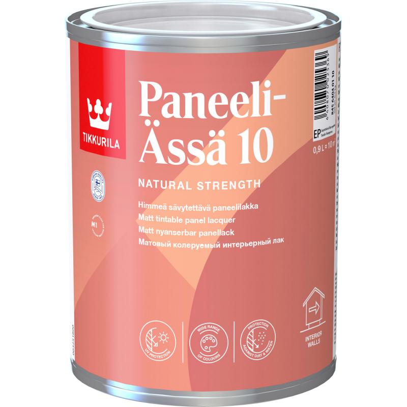 Интерьерлік лак PANEELI-ASSA 10 EP күңгірт 0,9 л, жайлардың ішіндегі қабырғалар мен төбелерге арналған суда еритін лак