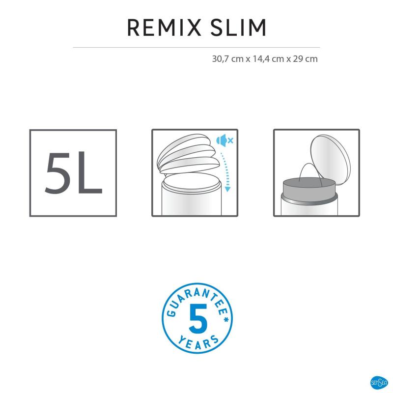 Қоқысқа арналған контейнер Sensea Remix Slim 5 л түсі күміс