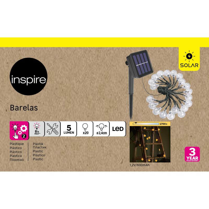 Гирлянда светодиодная Inspire "Barelas" на солнечных батареях 5 м цвет белый