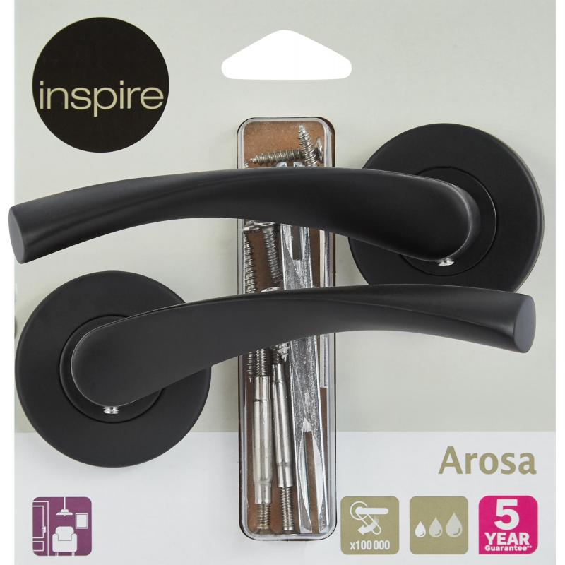 Есік тұтқасы Inspire Arosa құлыптаусыз, жиынтық, түсі қара күңгірт