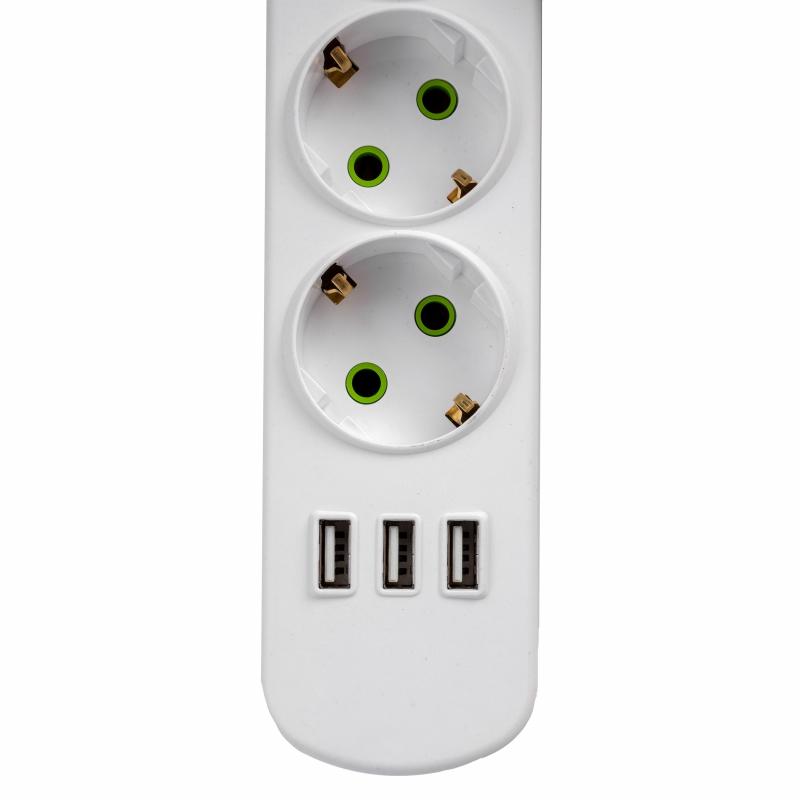Удлинитель Lezard Letitia 3 розетки с USB с заземлением с выключателем 5 м цвет белый