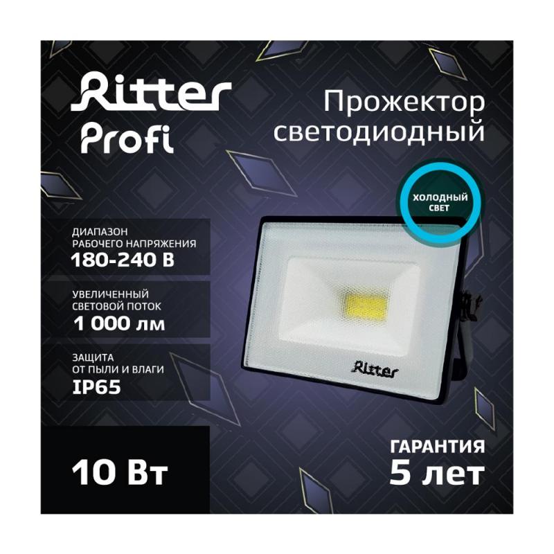 Прожектор жарықдиодты көшелік Ritter Profi 53405 5 10 Вт 1000 Лм 180-240В суық ақ жарық 6500К IP65 қара