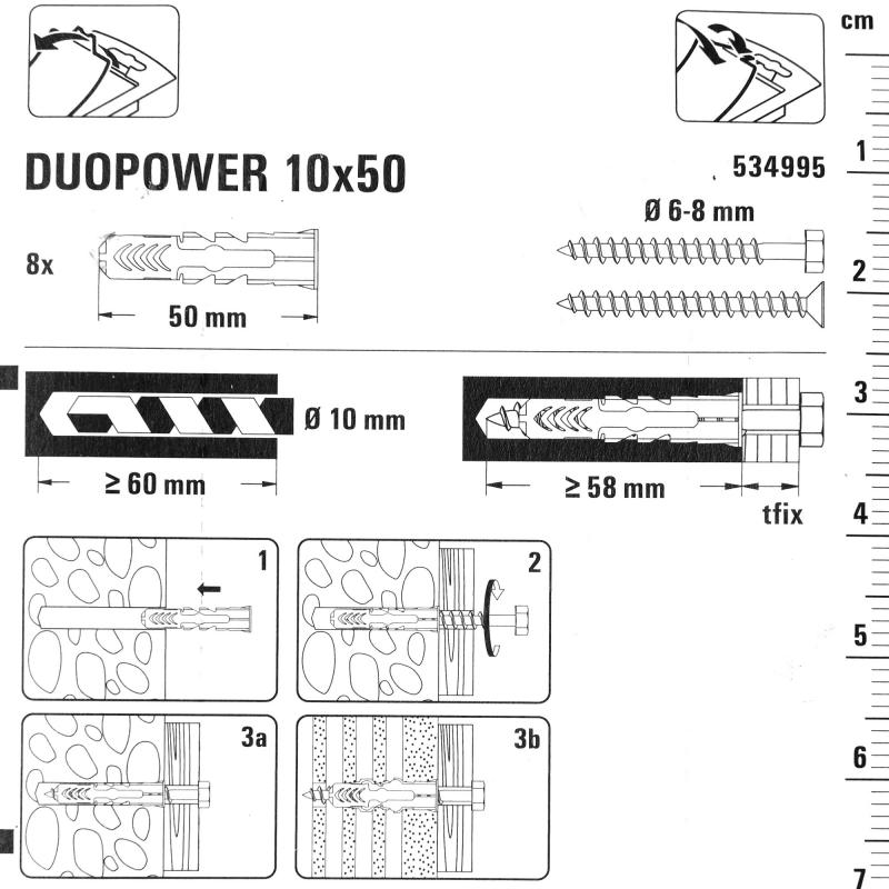 Дюбель для всех типов стен Duopower 10x50 мм цвет серый/красный 8 шт.
