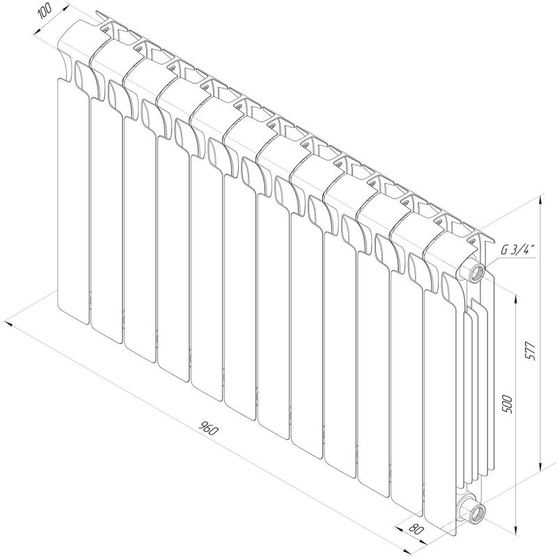 Радиатор Rifar Monolit 500/100 биметалл 12 секция бүйірлік қосылым түсі ақ