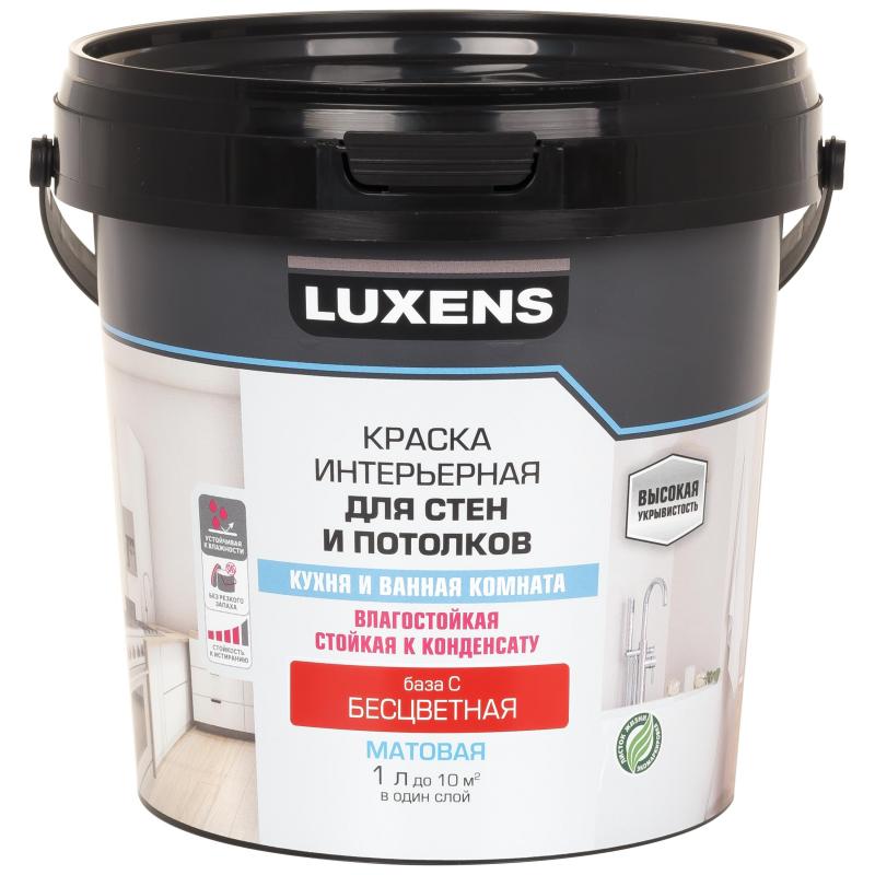 Краска для стен и потолков кухни и ванной Luxens моющаяся матовая прозрачная база C 1 л