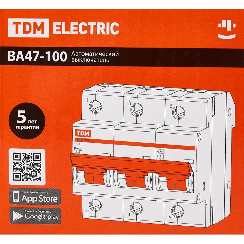 Автоматты ажыратқыш TDM Electric ВА47-100 3P C80 А 10 кА SQ0207-0076