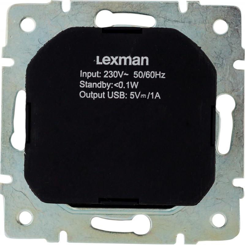 Розетка встраиваемая Lexman Виктория с заземлением разъём USB цвет чёрный бархат