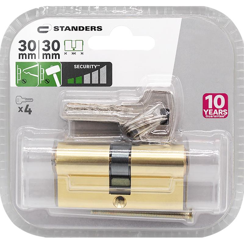 Цилиндр Standers TTAL1-3030GD, 30x30 мм, ключ/ключ, цвет латунь