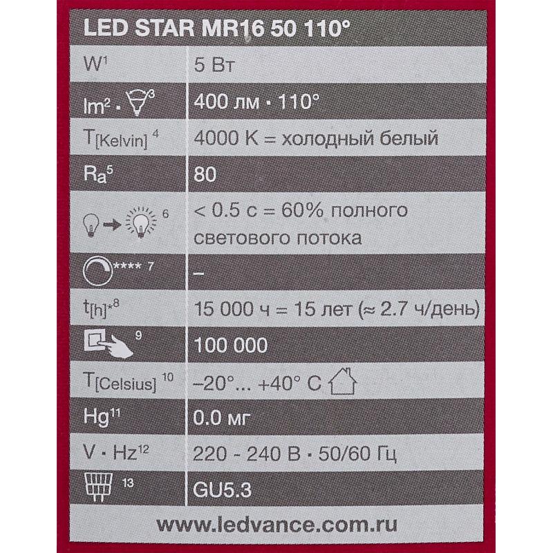 Шам жарықдиодты Osram GU5.3 220-240 В 5 Вт спот күңгірт 400 лм суық ақ жарық