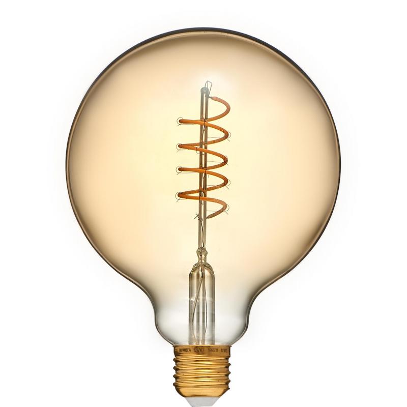 Лампа светодиодная филаментная Volpe G125 E27 220 В 5 Вт шар прозрачный с золотистым напылением 470 лм, теплый белый свет