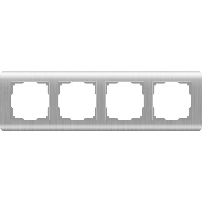 Рамка для розеток и выключателей Werkel Stream 4 поста, цвет серебряный рифленый