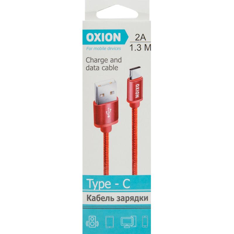 Кабель Oxion USB-Type-C 1.3 м 2 Aтүсі қызыл