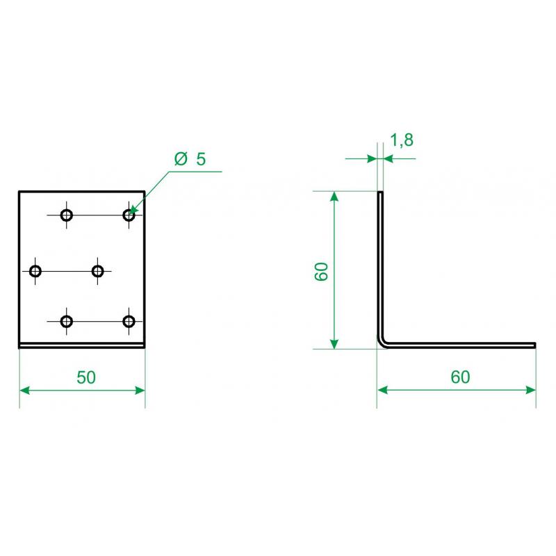 Угол крепежный равносторонний KUR 60x60x50x1.8