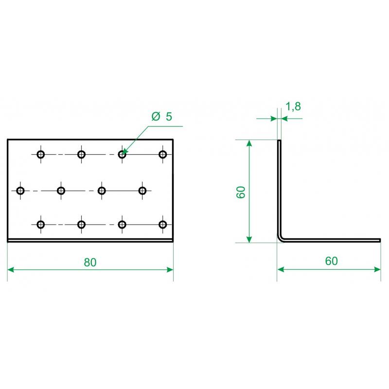 Угол крепежный равносторонний KUR 60x60x80x1.8