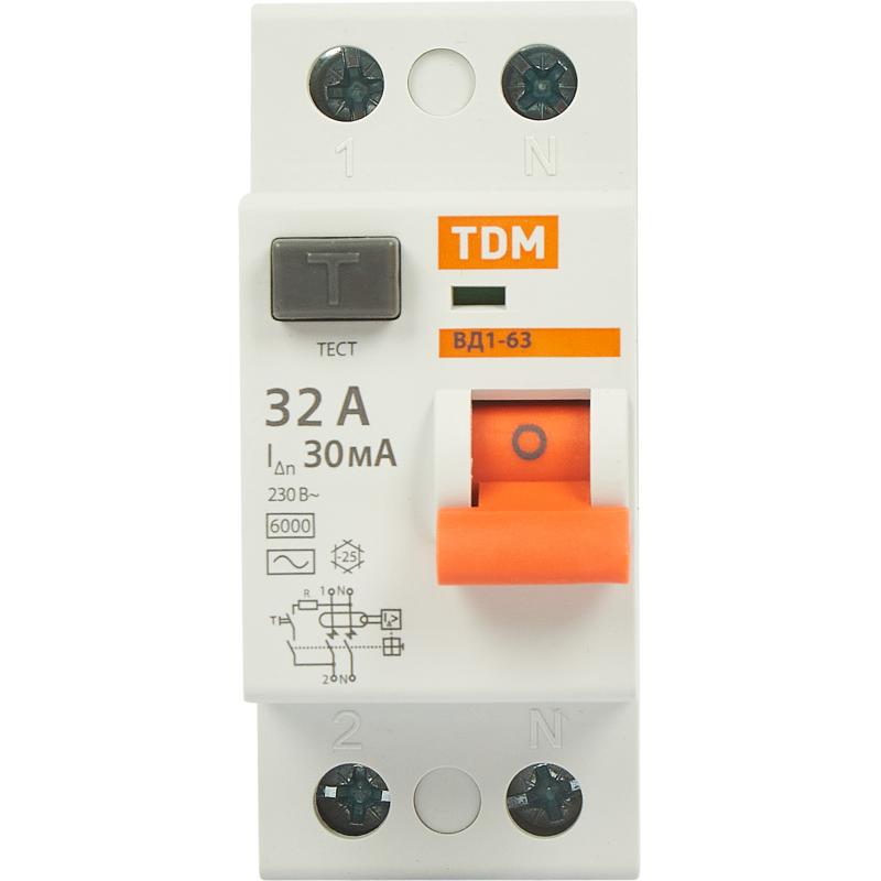 УЗО Tdm Electric ВД1-63 2P 32 A 30 мА 4.5 кА AC SQ0203-0010