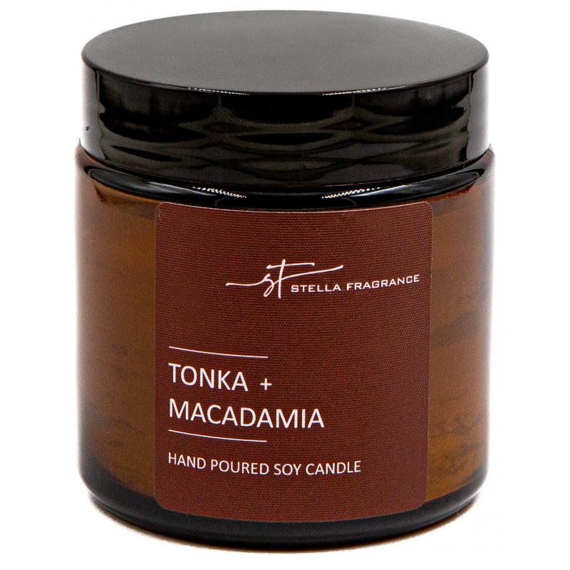 Свеча ароматизированная в стеклянной банке Stella Fragrance Tonka Macadamia коричневая 6 см