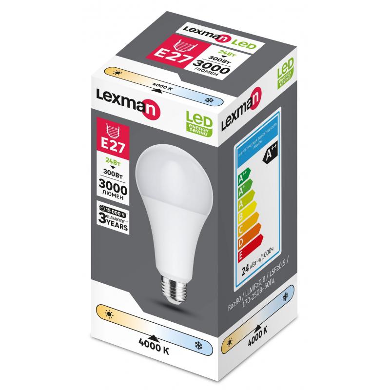 Лампочка светодиодная Lexman груша E27 3000 лм нейтральный белый свет 24 Вт