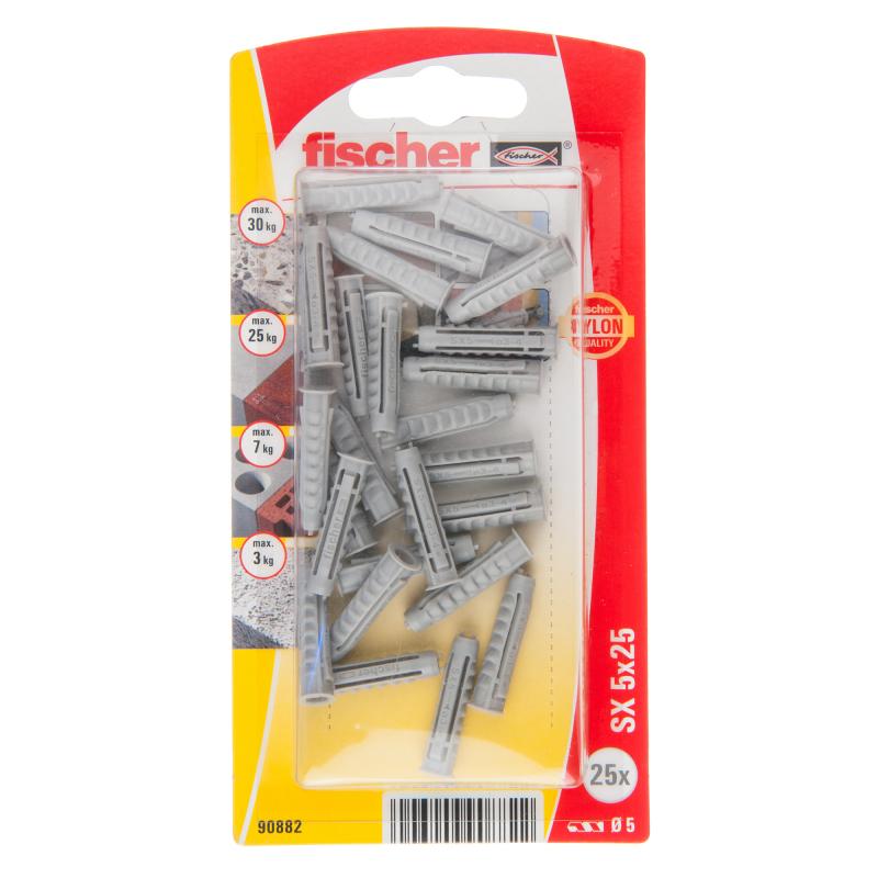 Дюбель для полнотелых материалов Fischer SX 5x25 мм нейлон 25 шт.