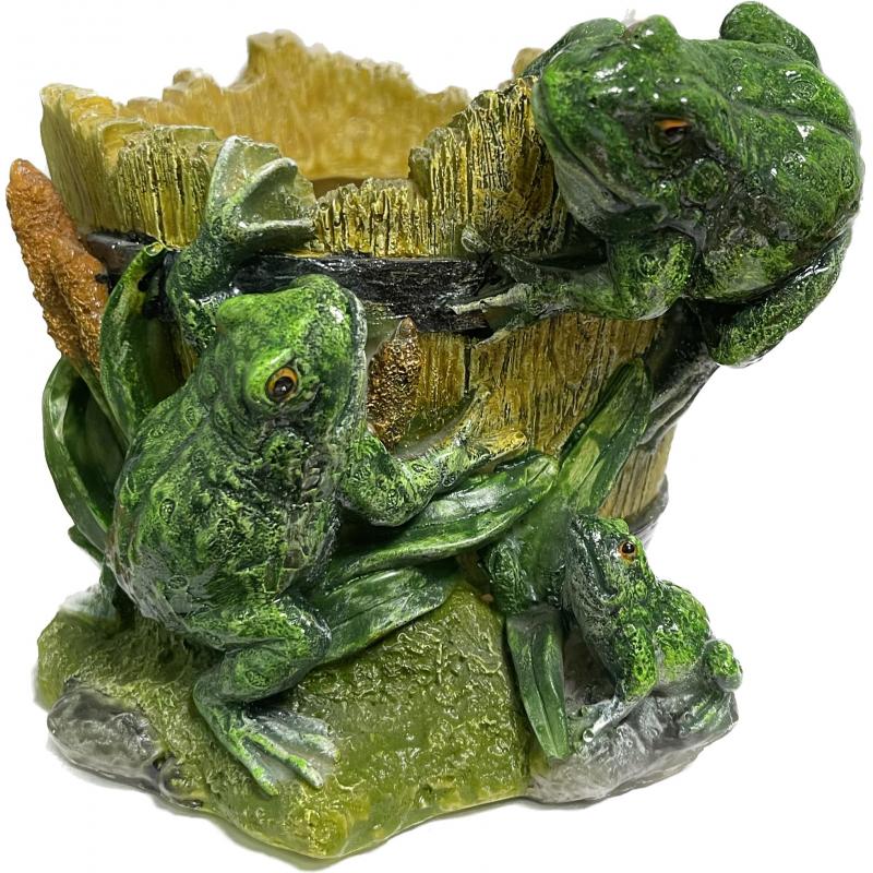 Фигура садовая Лягушата на кадке искусственный камень 18х15х12 см