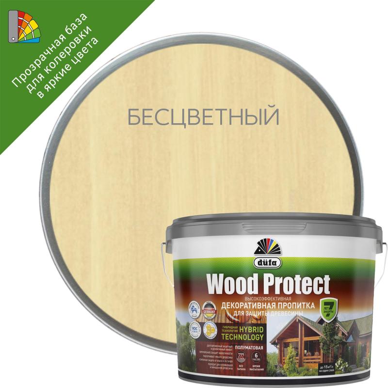 Пропитка для древесины Dufa Wood Protect полуматовая бесцветная 9 л