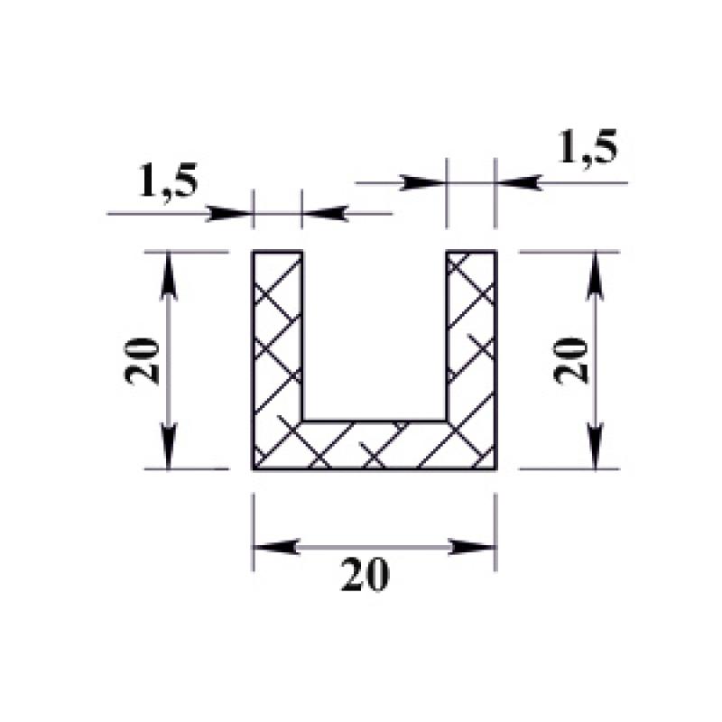 Профиль алюминиевый П-образный 20х20х20х1.5x2000 мм