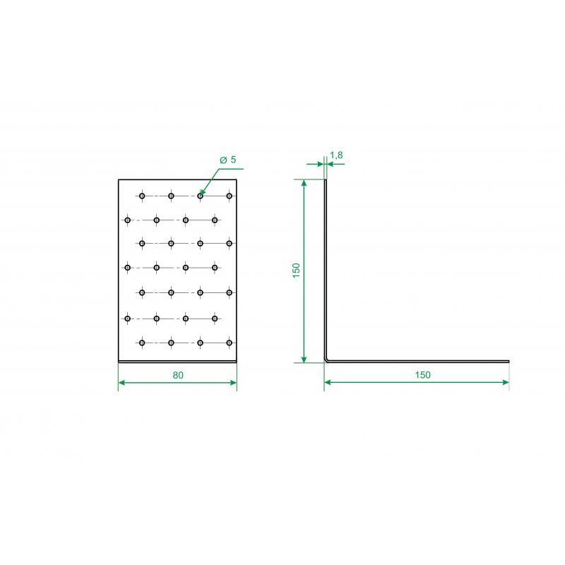 Угол крепежный равносторонний KUR 150x150x80x1.8