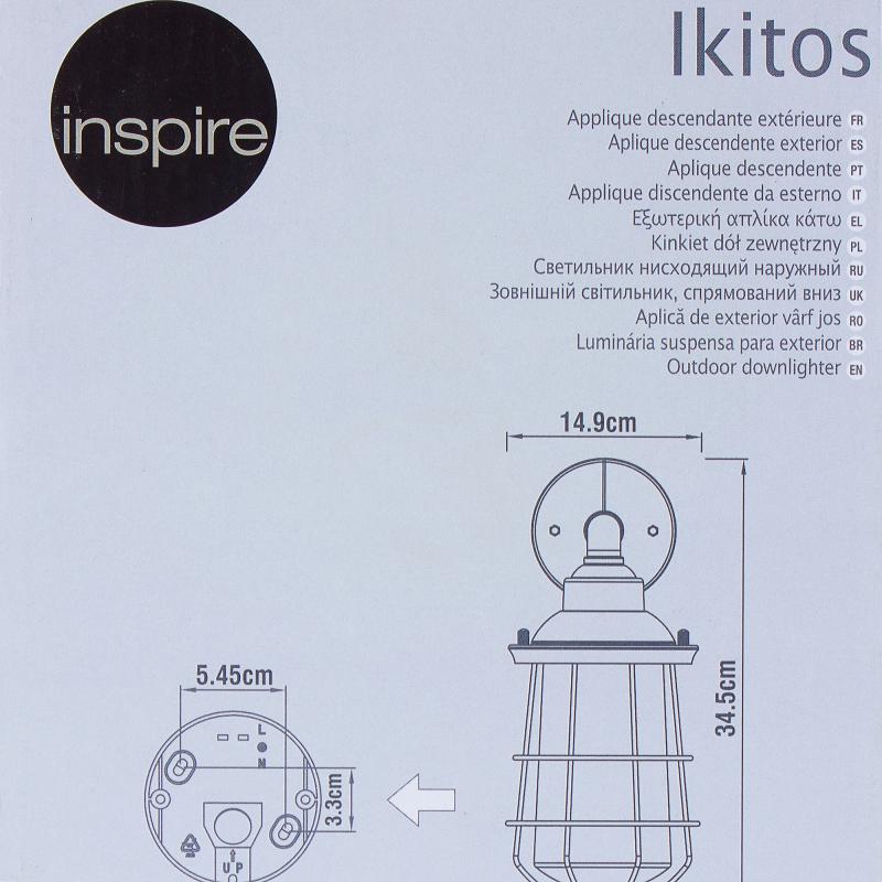 Қабырғалық жарықшам. IKITOS Бра дизайн төменгі жағы, E27, макс. 60Вт, IP44, алюминий + шыны, қара