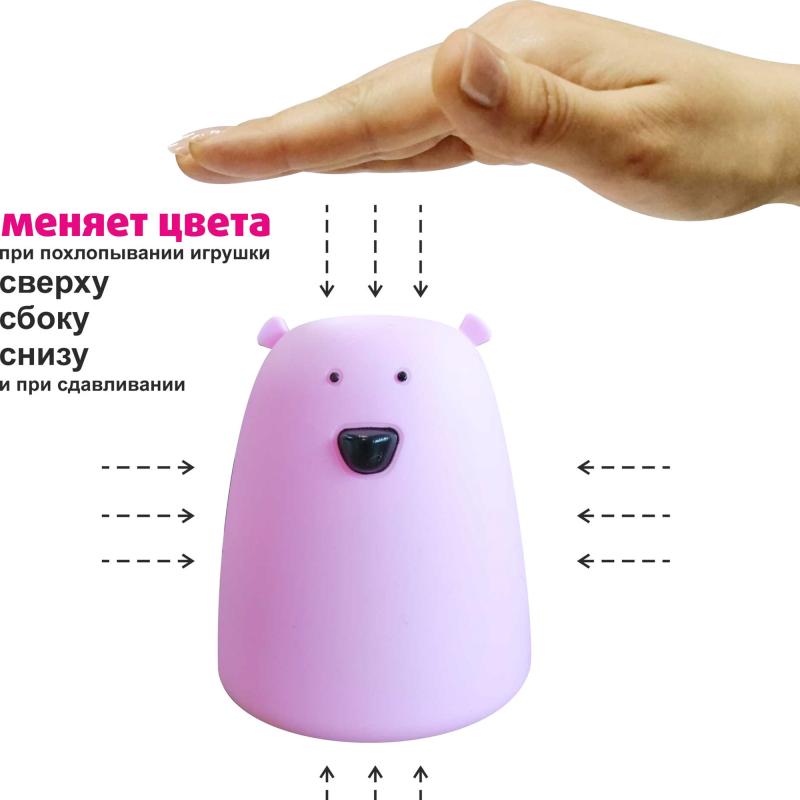 Ночник светодиодный «Мишка», IP44, цвет розовый