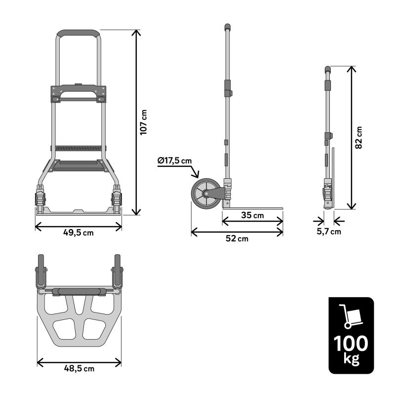 Тележка Standers двухколесная складная сталь нагрузка до 100 кг цвет черный