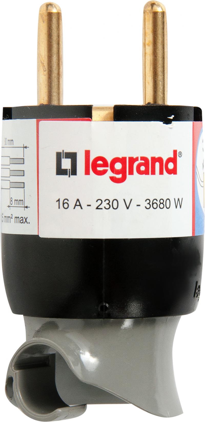 Вилка с заземлением Legrand Элиум поворотный механизм 230 В цвет чёрный